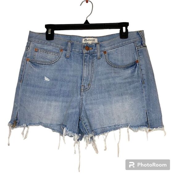 Madewell Distressed Boyshorts Cutoff Jean Shorts Blue Denim Light Wash Size 28 - Picture 1 of 4